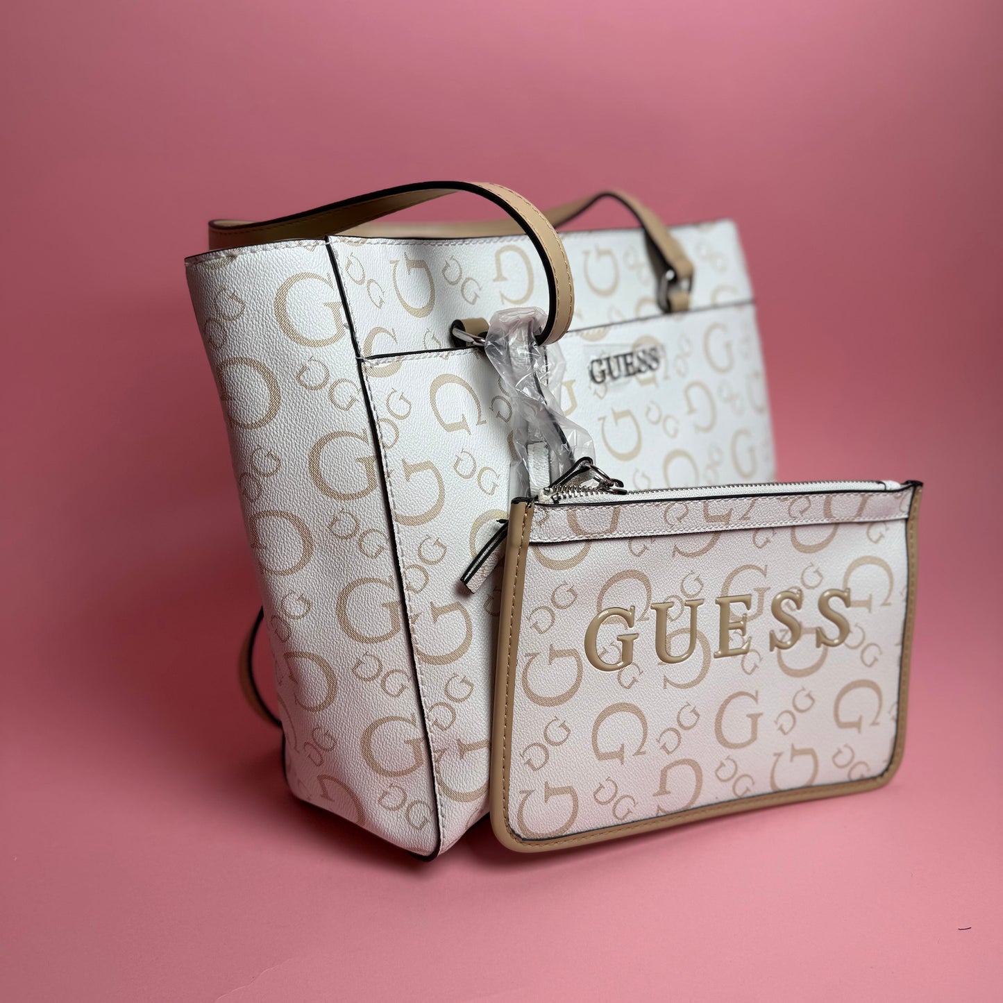 TOTE DELPHINE BEIGE/BLANCO - GUESS