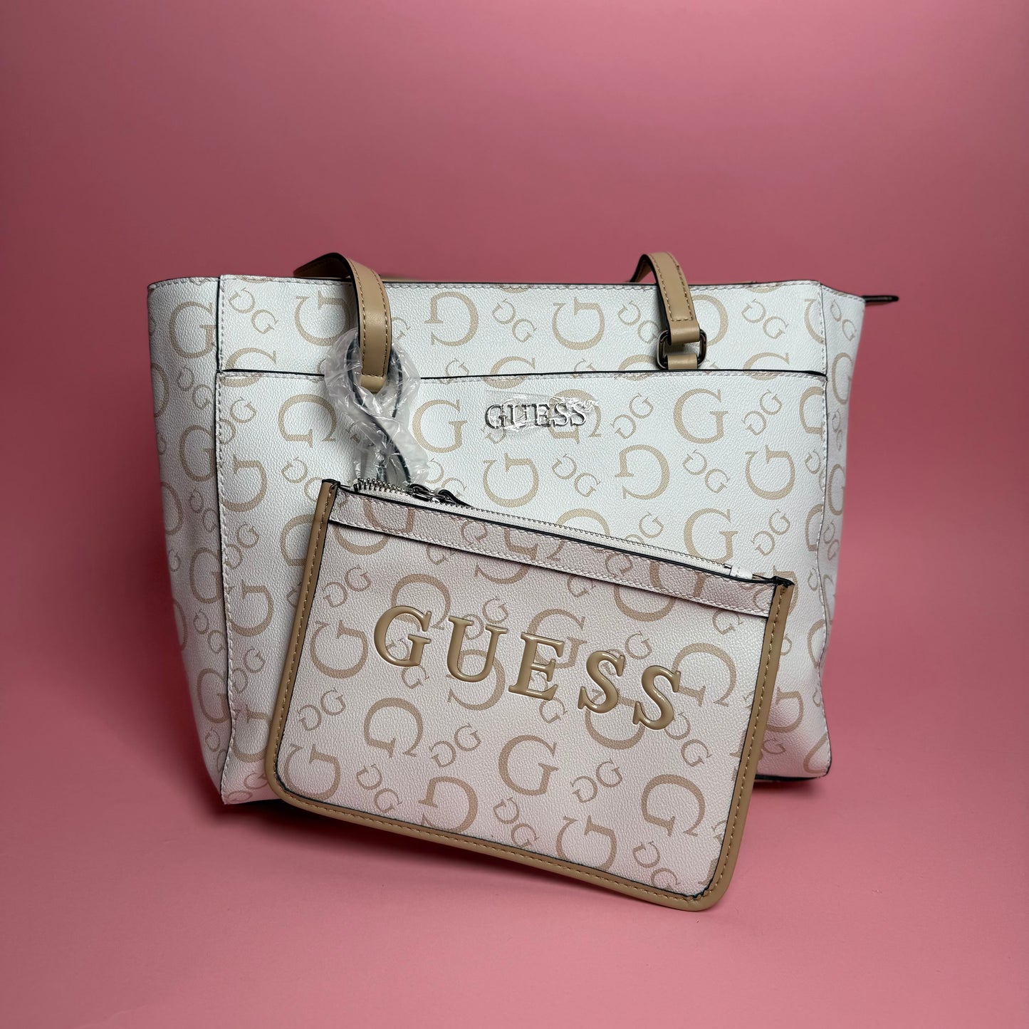 TOTE DELPHINE BEIGE/BLANCO - GUESS